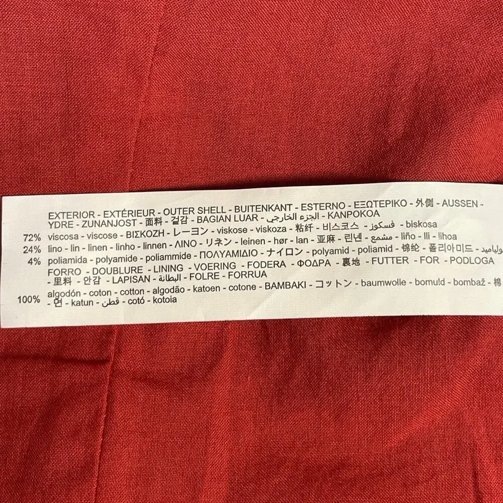 Zara Women's Red Linen Sleeveless Button Up Vest Trousers Pants 2 Piece Set XS